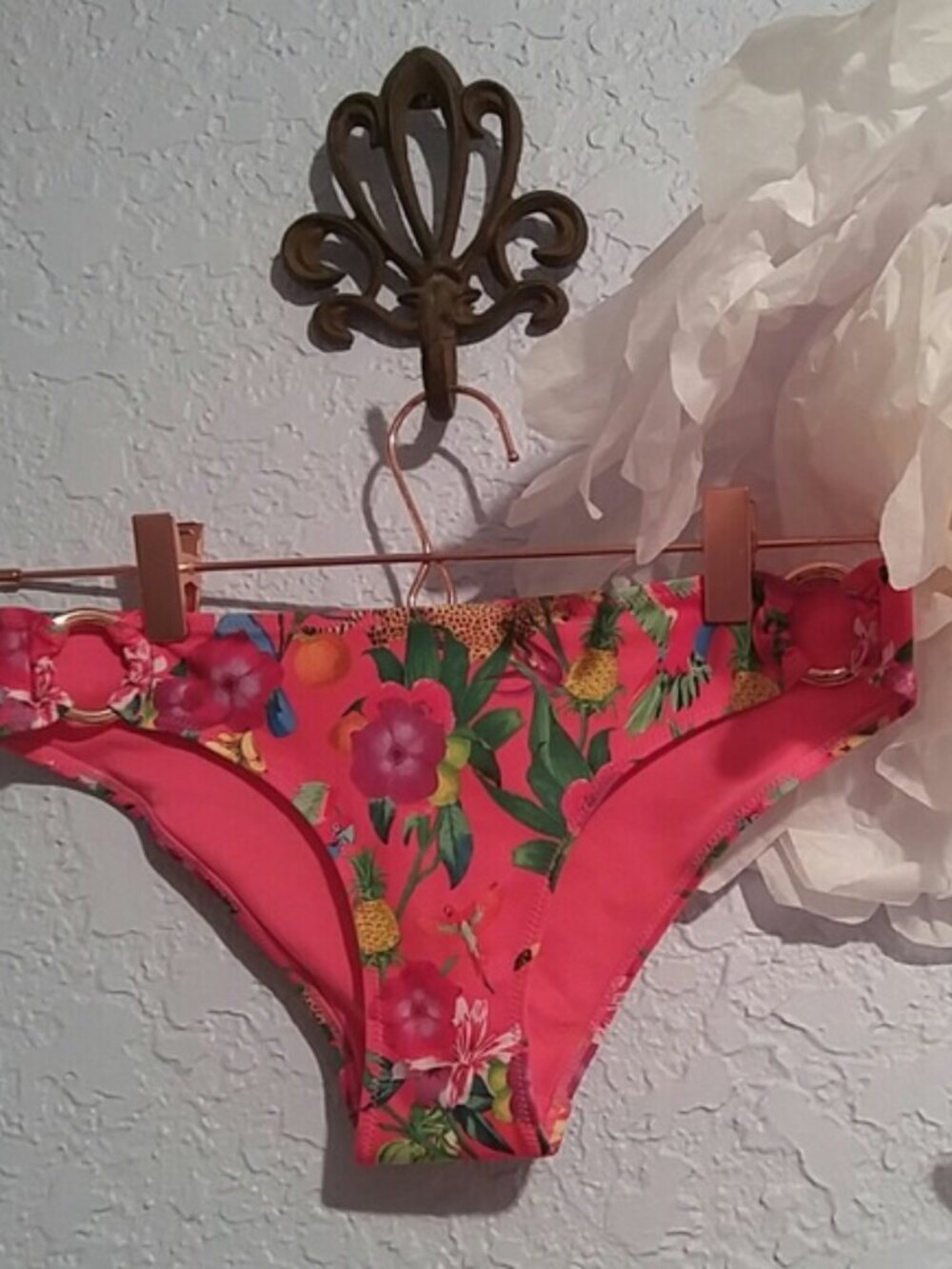 H&M SZ 6 Tropical Coral Pink Floral & Animal Print Bikini Lined Bottom